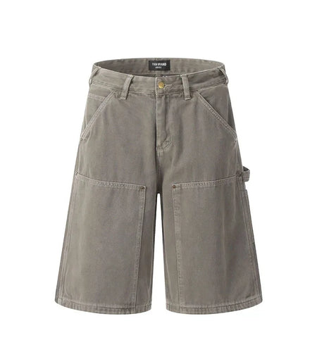 Men's American Style Spliced Cargo Shorts Summer Loose Trendyt Straight Leg Niche Design Solid Color Menwear 9W1711