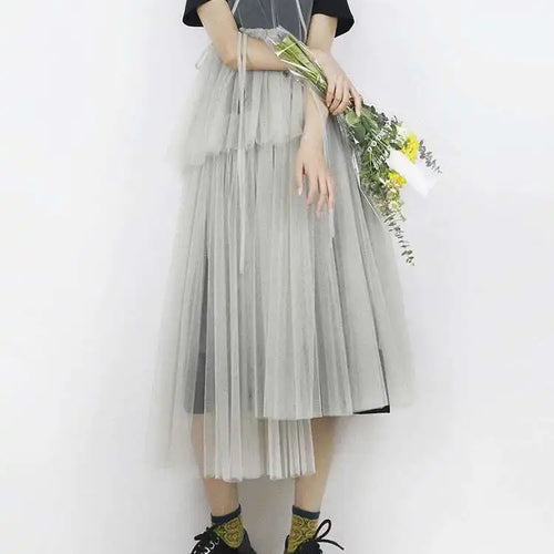 Load image into Gallery viewer, Women Green Mesh Irregular Elegant Dress New Round Neck Sleeveless Loose Fit Fashion Tide Spring Summer 2025 1DF9867
