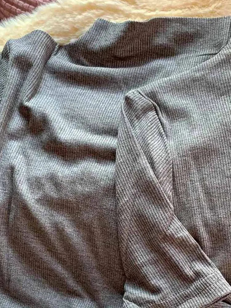 Threaded Short Sleeves Women T-shirts Summer New 2025 Turtleneck Solid Slim Elastic Long-sleeved Female Buttoming Pulls Top Tees