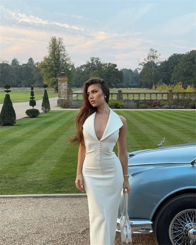 Halter Deep V Neck Sleeveless Sexy Maxi Dress For Women Elegant Backless Bodycon Tank Dress Femme Fashion Long Dress