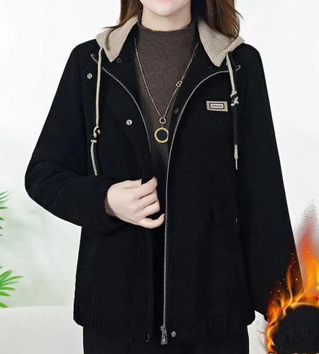 Korean Autumn Winter Black Brown Velvet Thick Zipper Short Coat For Women 2024 Popular Trend Red Loose Casual Hooded Tops Jacket