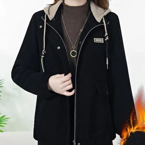 Load image into Gallery viewer, Korean Autumn Winter Black Brown Velvet Thick Zipper Short Coat For Women 2024 Popular Trend Red Loose Casual Hooded Tops Jacket
