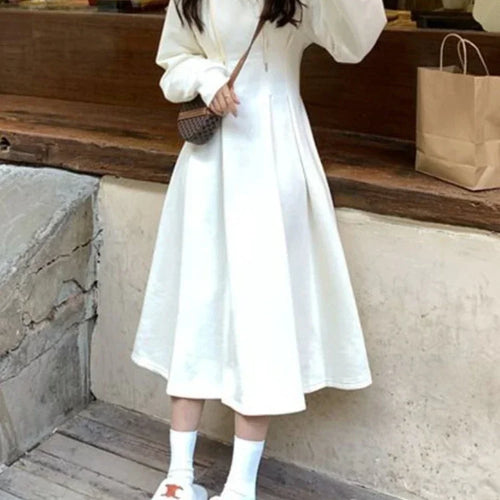 Load image into Gallery viewer, Korean Casual Hooded Dress Women Kpop Streetwear School Student Long Sleeve Midi Dresses Autumn Spring
