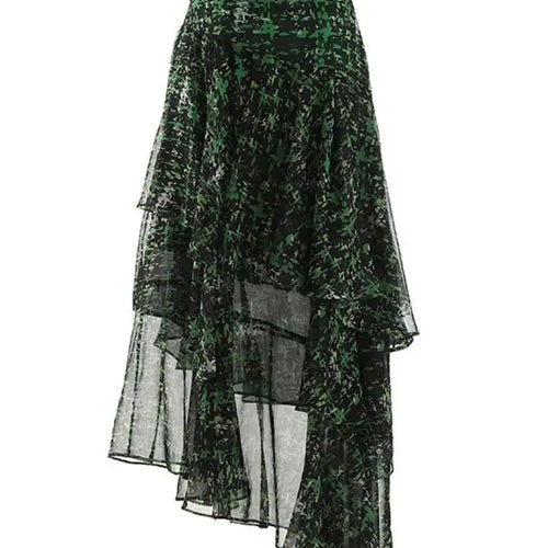 Load image into Gallery viewer, High Waist Green Print Zipper Irregular Mesh Holiday Half-body Skirt Women Fashion Tide New Spring Summer 2025 1DF6554

