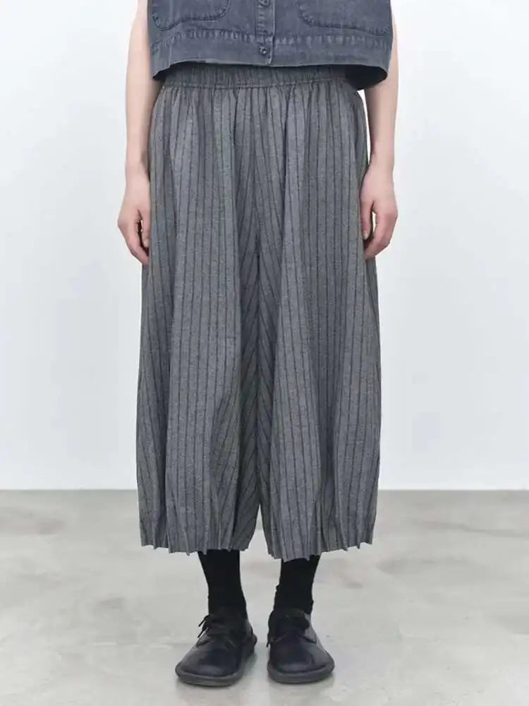 High Elastic Waist Black Striped Pocket Casual Wide Leg Pants New Trousers Women Fashion Tide Spring Autumn 2025 1DJ0115