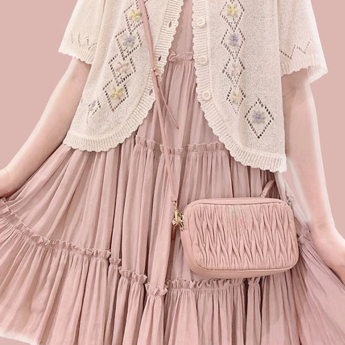 Load image into Gallery viewer, Kawaii Cute Floral Embroidery  Cardigan Women Thin Hollow Out Knitted Cardigans 2025 Summer Sweet O-neck Sweater Loose Tops
