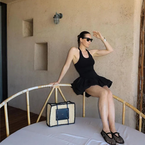 Load image into Gallery viewer, Black Sleeveless Puffy Dress For Women Fashion Round Neck High Waist Backless A-line Loose Sexy Dress Clothes
