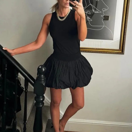 Load image into Gallery viewer, Black Sleeveless Puffy Dress For Women Fashion Round Neck High Waist Backless A-line Loose Sexy Dress Clothes
