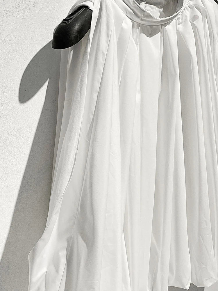 Women White Pleated Elegant Big Size Bud Blouse New Stand Collar Sleeveless Shirt Fashion Tide Spring Summer 2025 1DJ1484