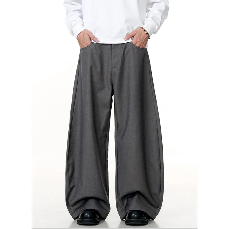 Trendy Men's Casual Pants Loose Fit Simple Solid Color Male Wide Leg Trousers American Style Men Bottoms Tide 9W1370