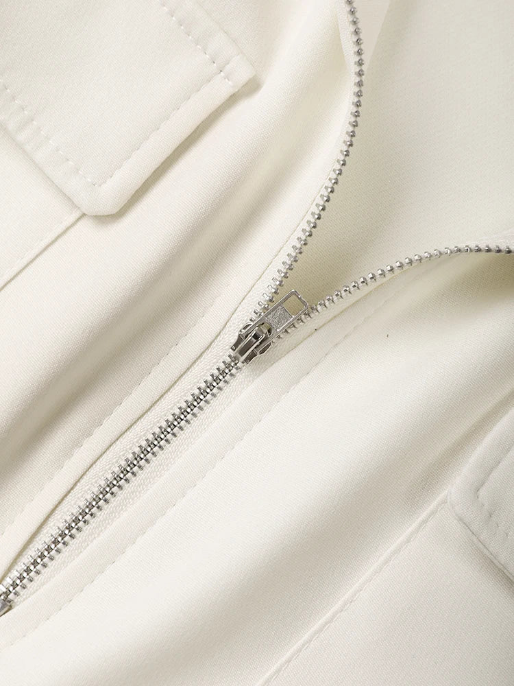 Women Beige Zipper Pocket Back Bandage Blouse New Lapel Long Sleeve Loose Fit Shirt Fashion Spring Autumn 2025 1DF149100