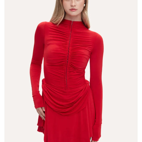 Load image into Gallery viewer, Fashion High Elasticity Slim Long Sleeve Women Dress Zipper Round Neck Tight Wrinkle Female Vestido Spring New 2025
