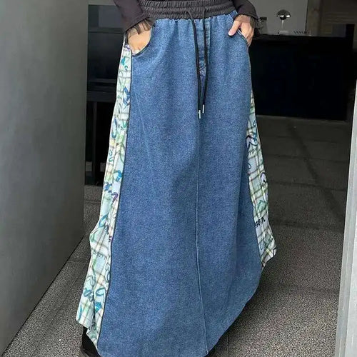 Load image into Gallery viewer, High Elastic Waist Green Pattern Printed Denim A-line Half-body Skirt Women Fashion Tide New Spring Autumn 2025 1DH8732
