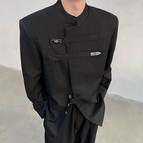 Load image into Gallery viewer, Men's Suit Jacket Stand Collar Solid Color Metal Buckle Design Loose Male Clothing Spring New Chinese Men Wear 9W1340
