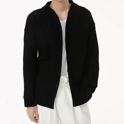 Load image into Gallery viewer, Minimalist Men&#39;s Sweater Casual Turn-down Collar Long Sleeve Soid Color Single Breasted Male Cardigan Korean Style 9C6938
