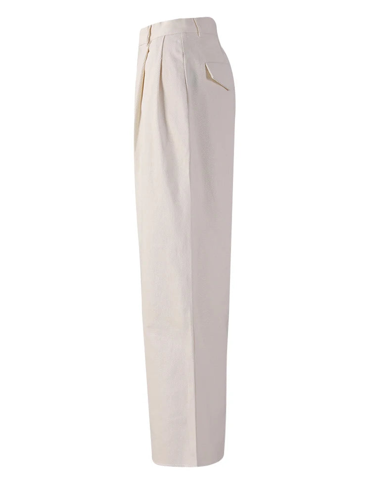 High Waist Beige Brief Pocket Pleated Long Wide Leg Pants New Trousers Women Fashion Tide Spring Autumn 2025 26D5510