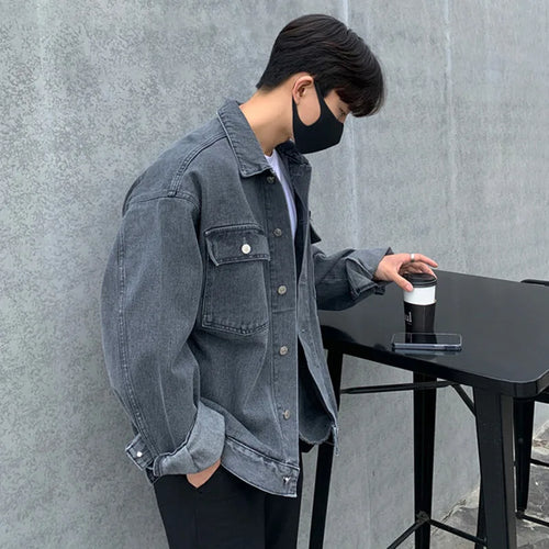 Load image into Gallery viewer, High Street Men&#39;s Denim Jackets Turn-down Collar Solid Color Casual Tops Trendy Single Breasted Loose Male Coats New 9C9002
