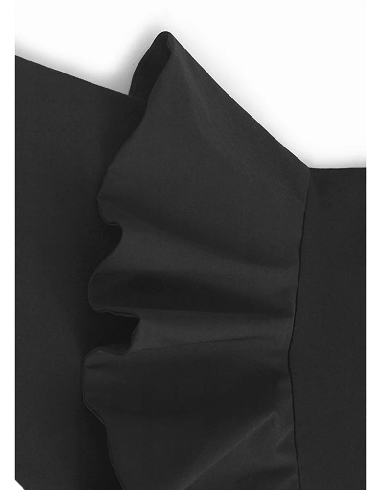 Women Khaki Ruffles Spliced Big Size Midi Dress New Round Neck Short Sleeve Fashion Tide Spring Summer 2025 1DJ1197