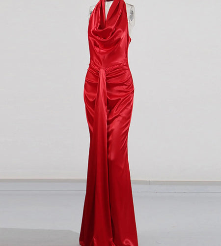 Solid Spliced Lace Up Slimming Dresses For Women Halter Sleeveless High Waist Temperament Dress Female Fashion New