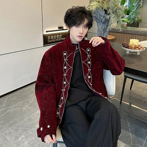 Load image into Gallery viewer, Men&#39;s Jackets New Korean Style Embroidery Nail Bead Flash Zipper Stylish Stand Handsome Male Spring Tops 2025 9W1936
