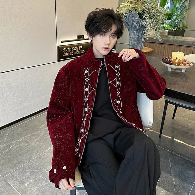 Men's Jackets New Korean Style Embroidery Nail Bead Flash Zipper Stylish Stand Handsome Male Spring Tops 2025 9W1936