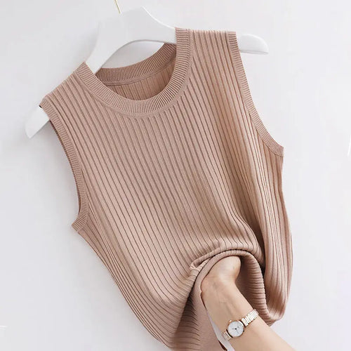 Load image into Gallery viewer, Camisole Summer Cropped Knit Slim Sleeveless Tops Female Fashion 2024 Chic Lady Crop Top Solid Tank Tops Femme
