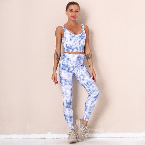 Load image into Gallery viewer, Seamless Print Tie Dye Yoga Women Suit Sleeveless Sports Bra Sweat-absorbent Breathable Hip-lifting Pants gym set women
