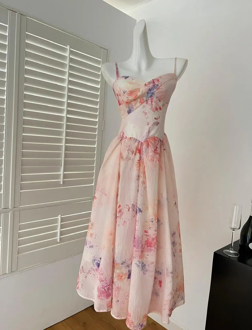 Summer French Blue Pink Flower Slim Backless Slip Long Dress Women Vintage Elegant Sexy Sleeveless High Waist Party Dress Ladies