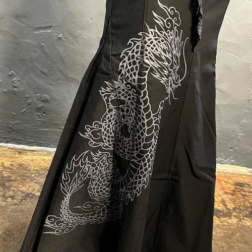 Load image into Gallery viewer, Chinese Style Vintage Fashion Dragon Print Long Skirt Lace Up Ruffles Elegant Women Skirts High Waist Gothic Clothes
