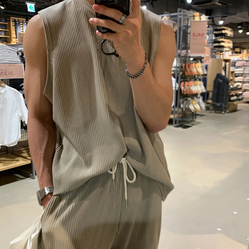 Load image into Gallery viewer, Pleated Sleeveless Vest Men&#39;s Summer Korean Tide Sports Leisure Wrinkled 2023 Autumn Summer Round Neck Solid Color 9A2393
