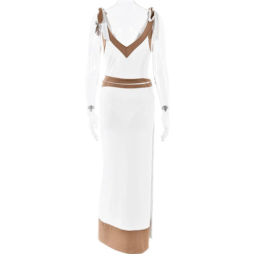 Load image into Gallery viewer, Patchwork Backless Sexy Maxi Dress  Women Fashion Spaghetti Strap V Neck Sleeveless High Split Sexy Long Dress Elegant
