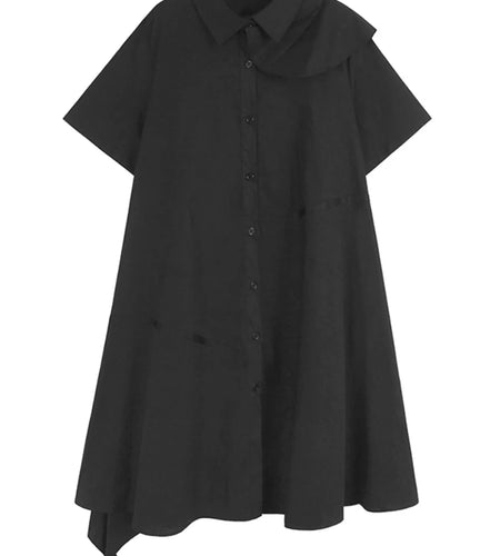 Women White Zipper Ruffles Hollow Out Big Size Shirt Dress New Lapel Short Sleeve Fashion Tide Spring Summer 2025 1DJ1209