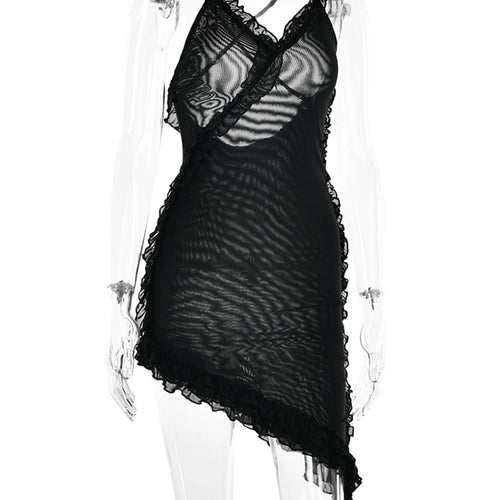 Load image into Gallery viewer, Sexy Double Layer Mesh Ruffles Asymmetrical Women's Dress Draped  Backless Slim Dress Female Party Streetwear 2023 New
