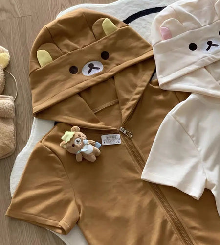 2024 Ropa Mujer Hoodies for Women Cute Bear Ear Long Sleeved Zipper Jacket Streetwear Chic Casual Hooded Sweatshirts Y2k Tops