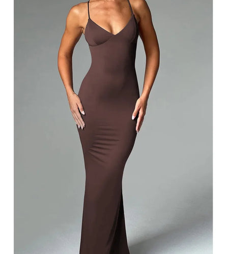 Sexy Sleeveless Slim Fit Pleated Dress For Women Backless Tight Fitting Maxi Vestidos Elegant Party Club Evening Dress