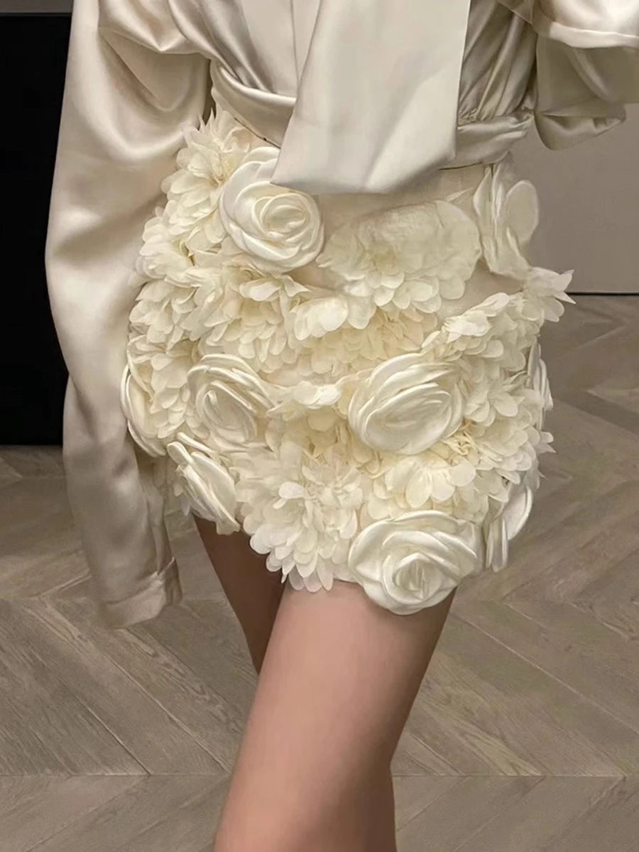 Solid Spliced Appliques Slimming Skirts For Women High Waist Temperament Mini Skirts Female Fashion Style Fashion