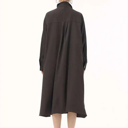 Load image into Gallery viewer, Women Army Green Patch Drawstring Big Size Midi Dress New Stand Collar Long Sleeve Fashion Tide Spring Autumn 2025 1DH9211
