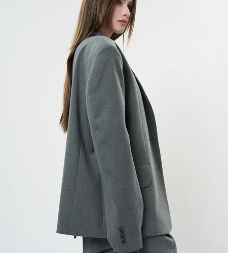 Women Gray Brief Shaped Elegant Big Size Blazer New Lapel Long Sleeve Jacket Fashion Tide Spring Autumn 2025 1DH9578