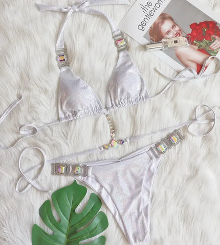 Twinkle Rhinestones Sexy Brazilian Bikini 2025 Push Up Swimwear Women Swimsuit Halter Biquini Two Pieces Bathing Suit