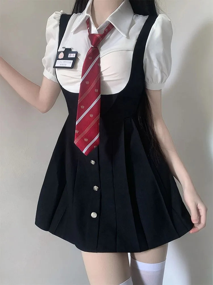 Autumn Preppy Style School Polo Shirt Dress Women Japanese Harajuku Sweet Long Sleeve Mini Short Dresses