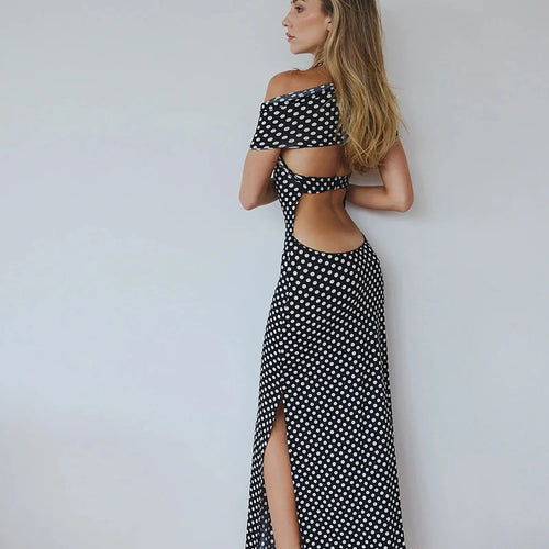 Load image into Gallery viewer, Off-shoulder Polka Dot Maxi Dress For Women Gown Fashion Halter Sleeveless Backless bodycon Split Long Dress Elegant
