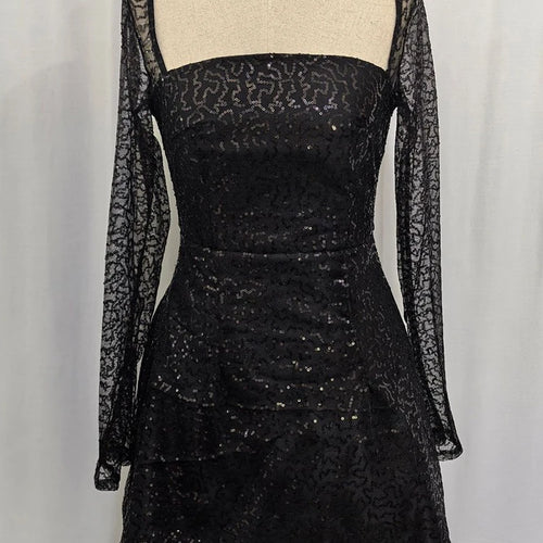 Load image into Gallery viewer, Sequins Long Sleeve Backless Sexy Mini Dress Women Robe Fashion Sparkle Lace-up High Waist A-line Club Dress Vestido
