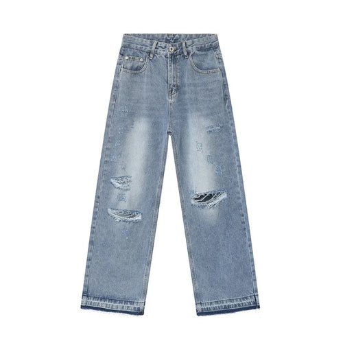 Load image into Gallery viewer, Trendy Men&#39;s Straight Jeans Worn-out Hole Design Autumn New Streetwear American Style Wide Leg Denim Pants Spring 9C5979

