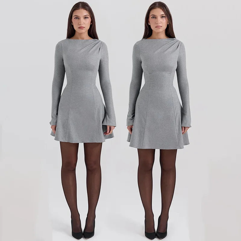 Long Sleeve High Waist Sexy Mini Dress For Women Autumn Winter New Solid O Neck Bodycon Club Party Dress Elegant