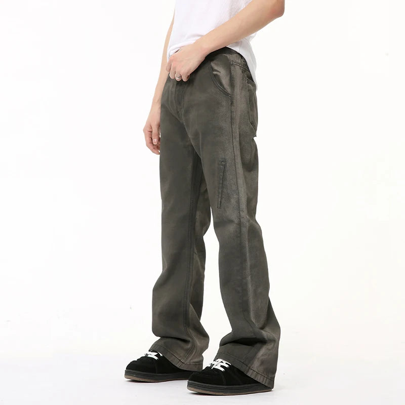 Summer Male Jeans Gradient Color Slant Pocket Design Casual Straight Wide Leg Men's Denim Pants Hight Street 9C6501