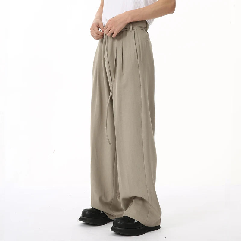 Autumn Men's Suit Pants New Stylish Casual Loose Fit Straight Wide Leg Trousers Pocket Korean Style Men's Wear 9C6951