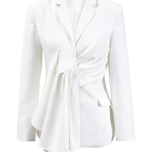Load image into Gallery viewer, Women White Irregular Pleated Elegant Blazer New Lapel Long Sleeve Jacket Fashion Tide Spring Autumn 2025 CPDB052
