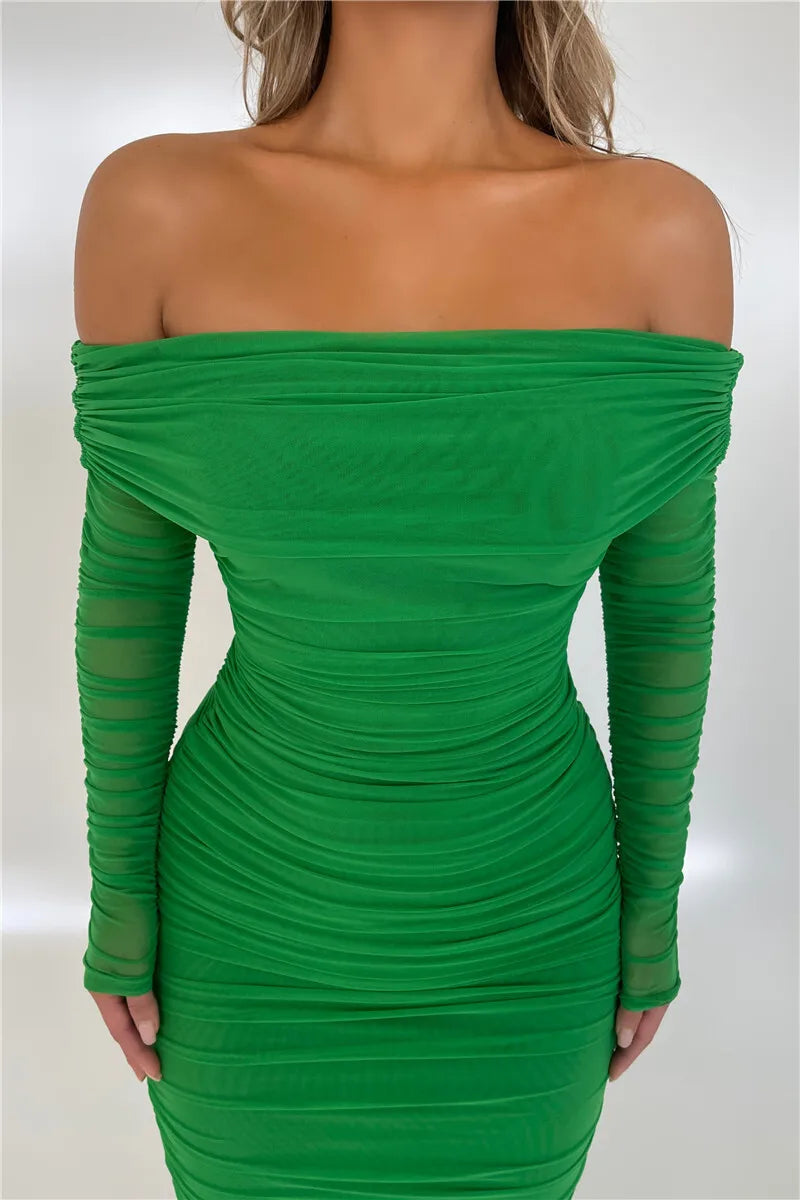 Off-shoulder Long Sleeve Sexy Maxi Dress For Women Autumn New Strapless Backless Bodycon Ruched Party Long Dress