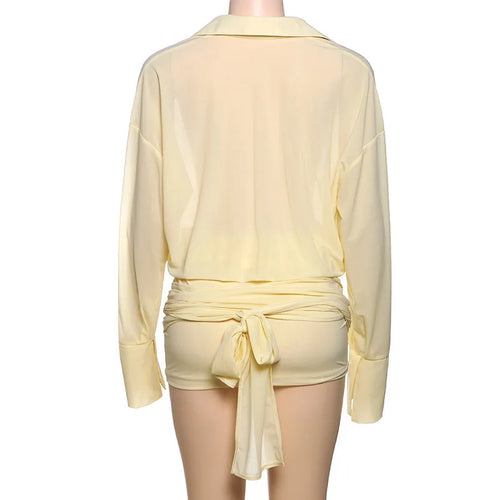 Load image into Gallery viewer, Sexy Long Sleeve Turn-down Colla Bag Hip Strap Shirt Dress For Women See Through Patchwork High Waist Dress Streetwear
