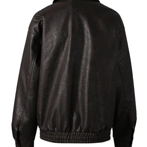 Load image into Gallery viewer, Brown Casual Big Size Vintage PU Leather Jacket New Lapel Long Sleeve Women Coat Fashion Tide Spring Autumn 2025 9C5013
